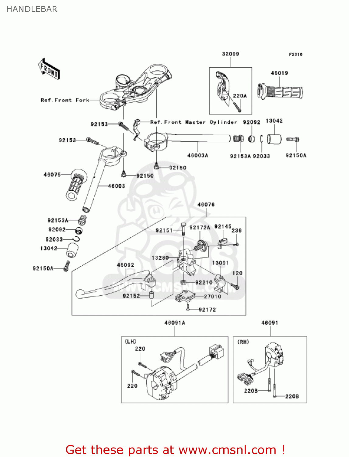 HANDLEBAR ZX636B1 NINJA ZX6R 2003 USA CALIFORNIA CANADA