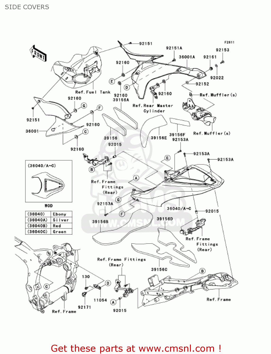 SIDE COVERS ZX636B1 NINJA ZX6R 2003 USA CALIFORNIA CANADA