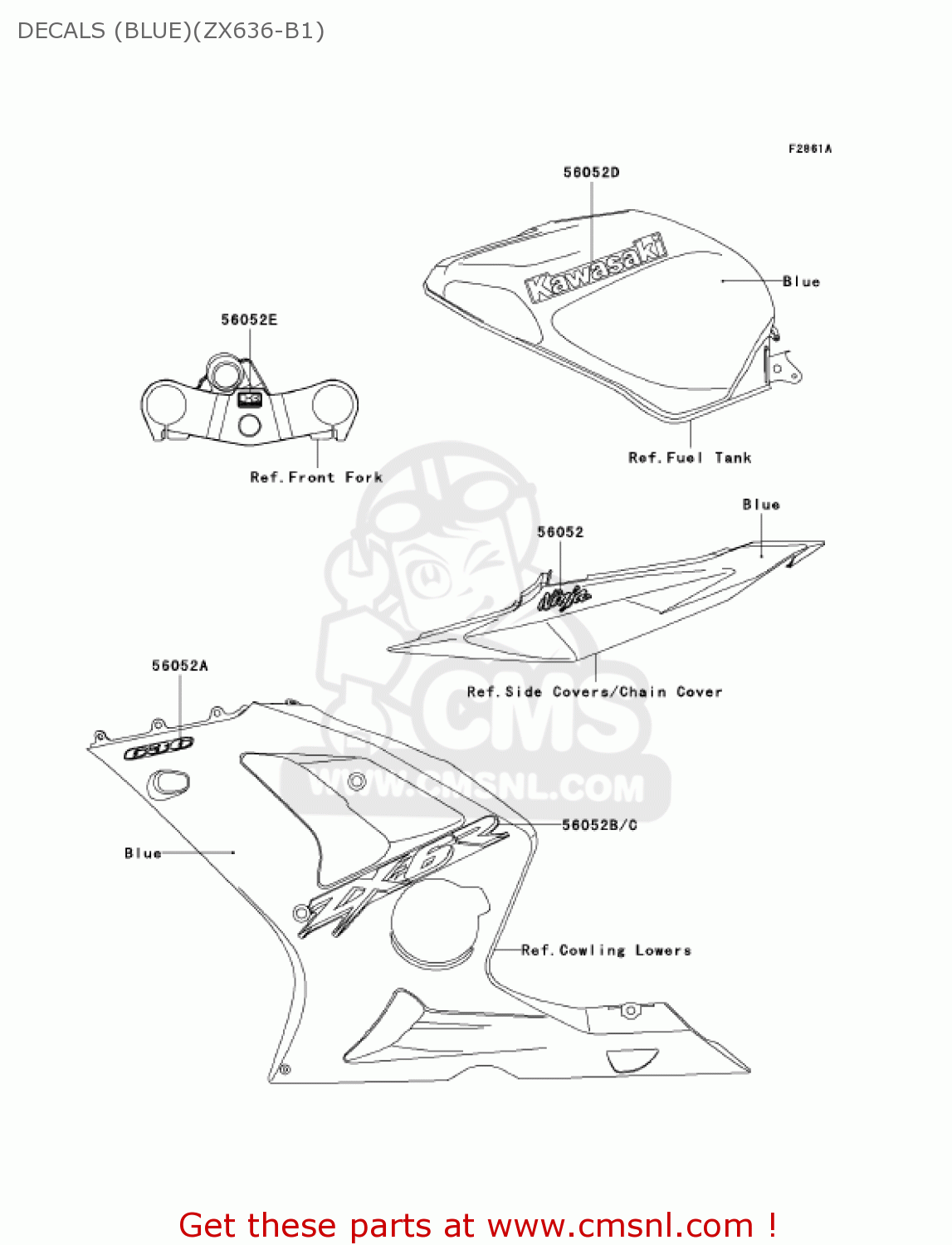 DECALS (BLUE)(ZX636-B1) ZX636B2 NINJA ZX6R 2004 USA CALIFORNIA CANADA