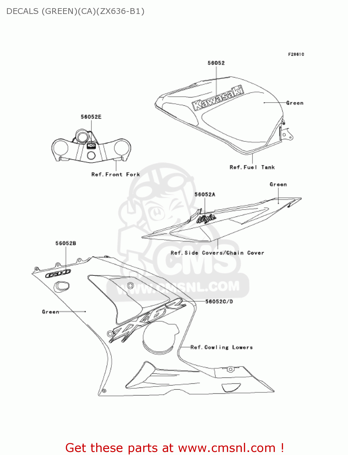 DECALS (GREEN)(CA)(ZX636-B1) ZX636B2 NINJA ZX6R 2004 USA CALIFORNIA CANADA
