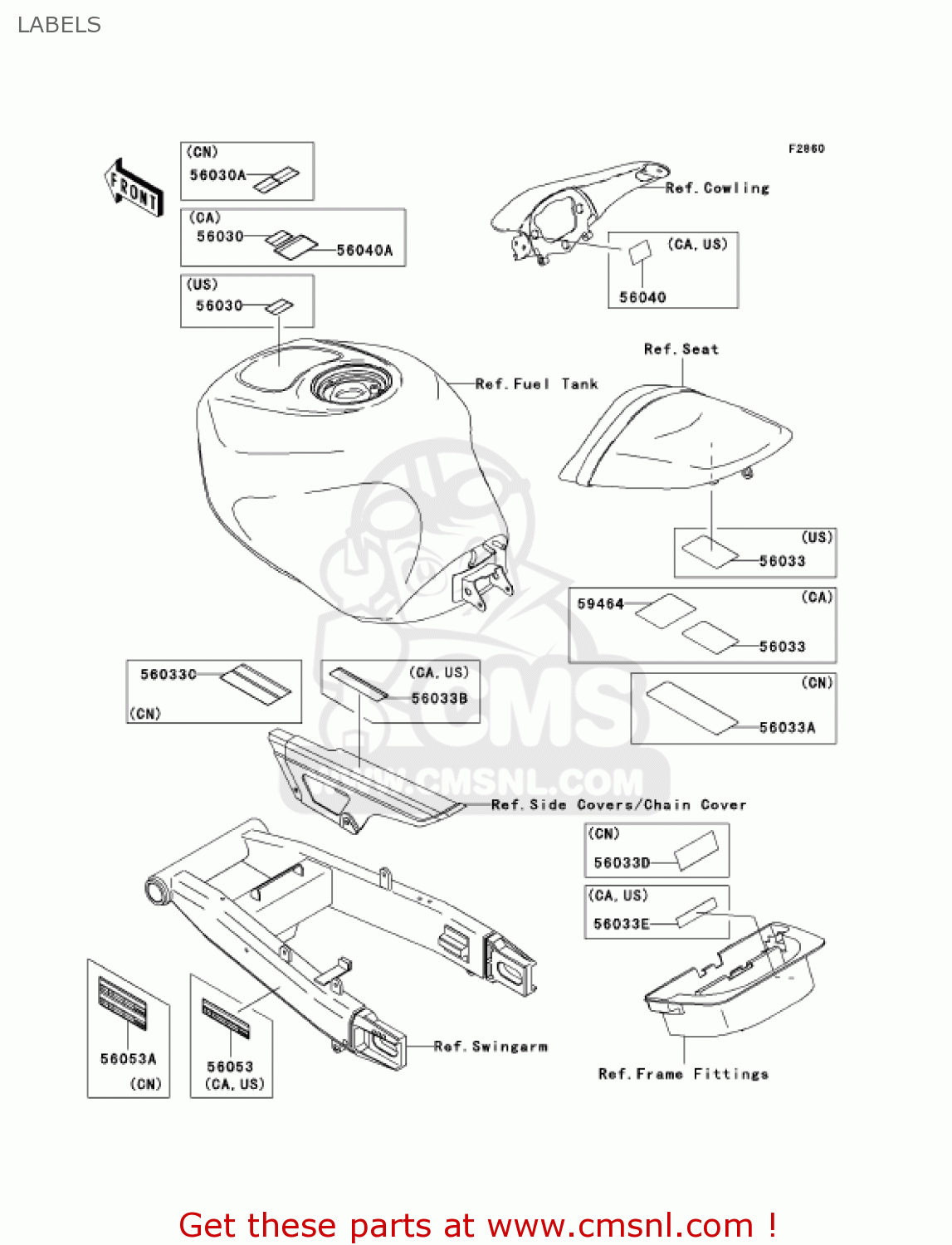 LABELS ZX636B2 NINJA ZX6R 2004 USA CALIFORNIA CANADA