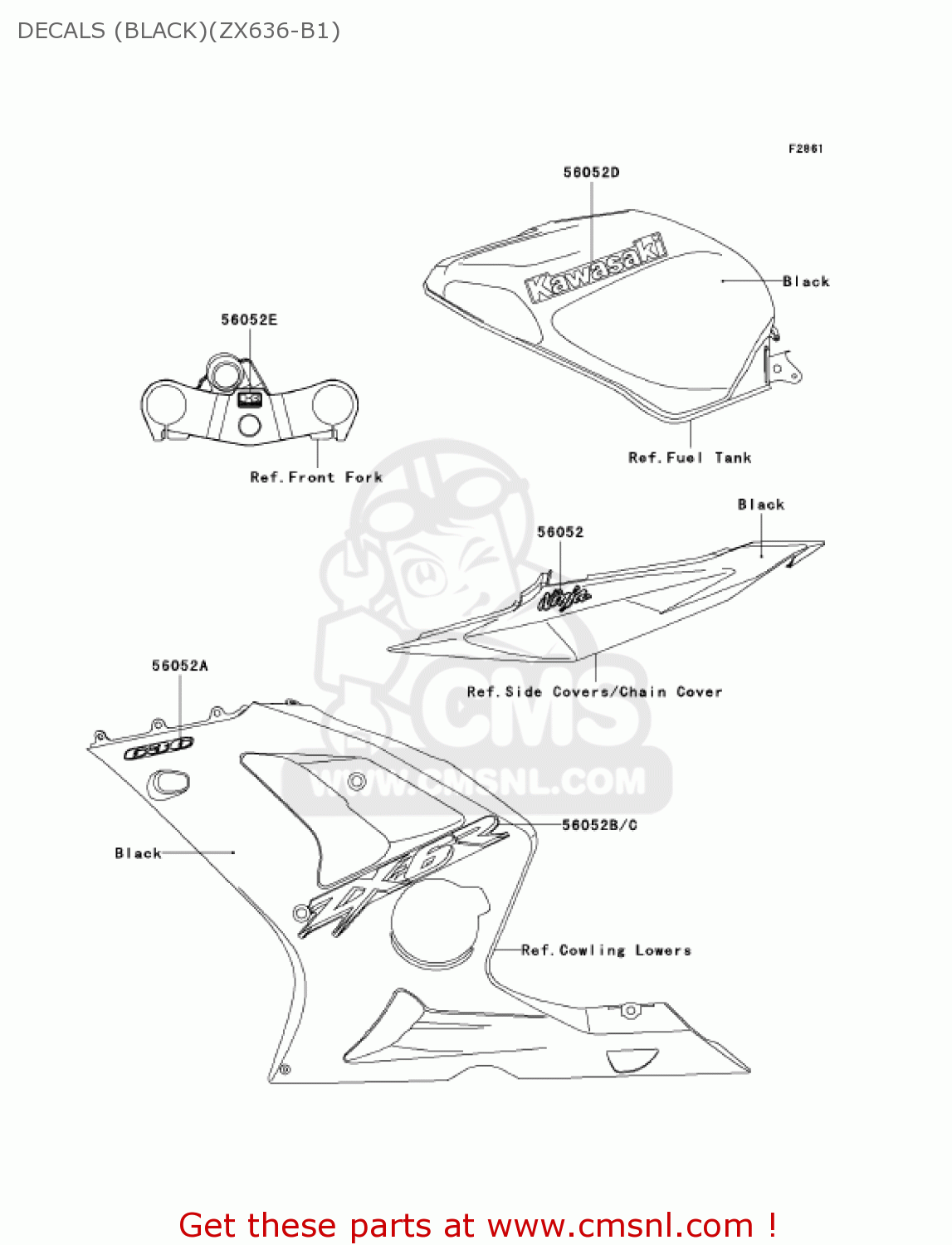 DECALS (BLACK)(ZX636-B1) ZX636B2 NINJA ZX6R 2004 USA CALIFORNIA CANADA