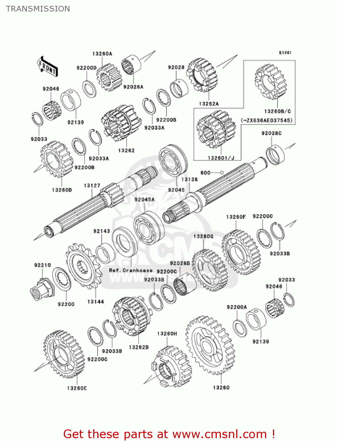 TRANSMISSION ZX636B2 NINJA ZX6R 2004 USA CALIFORNIA CANADA