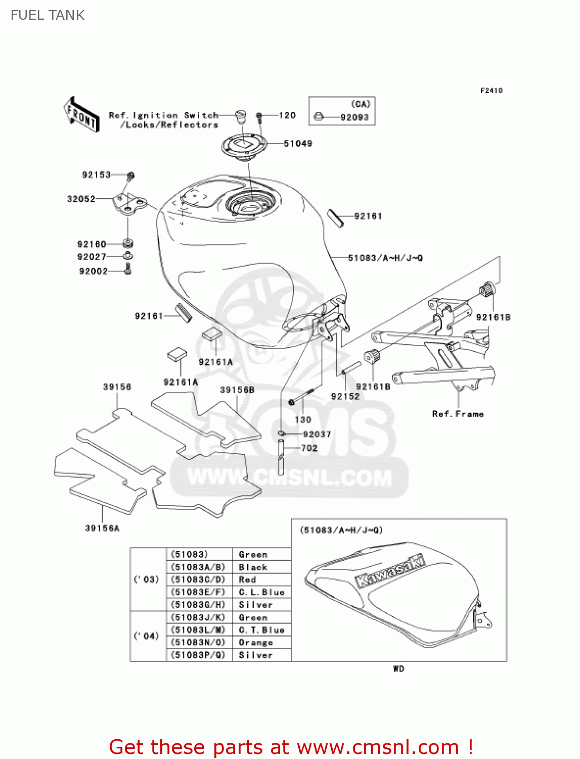 FUEL TANK ZX636B2 NINJA ZX6R 2004 USA CALIFORNIA CANADA