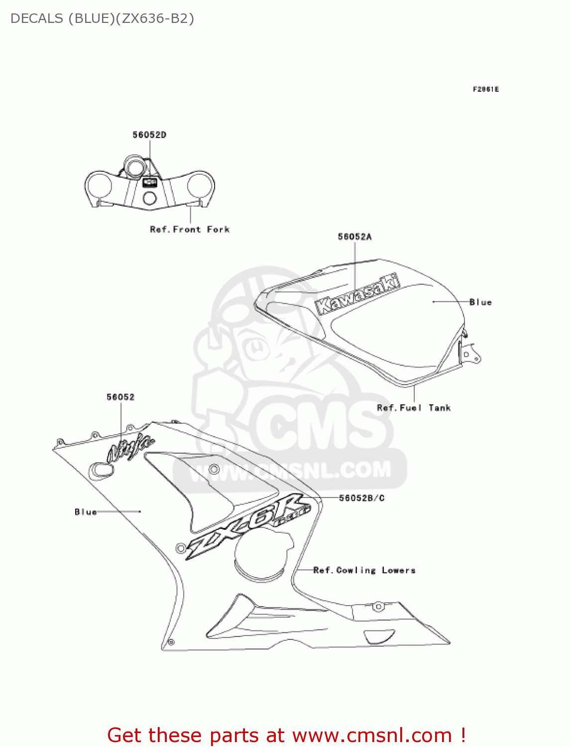 DECALS (BLUE)(ZX636-B2) ZX636C1 NINJA ZX6R 2005 USA CALIFORNIA CANADA