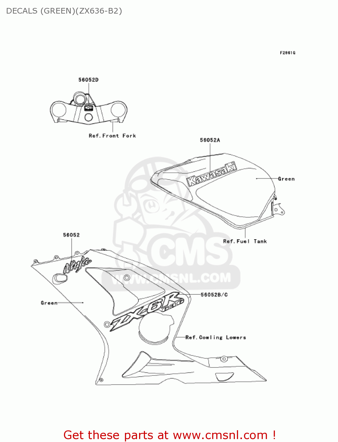 DECALS (GREEN)(ZX636-B2) ZX636C1 NINJA ZX6R 2005 USA CALIFORNIA CANADA