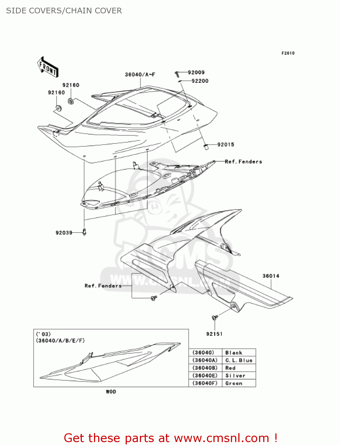 SIDE COVERS/CHAIN COVER ZX636C1 NINJA ZX6R 2005 USA CALIFORNIA CANADA