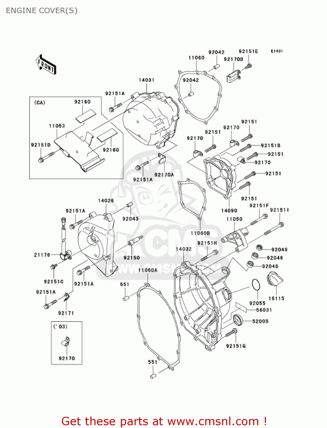 ENGINE COVER(S) ZX636C1 NINJA ZX6R 2005 USA CALIFORNIA CANADA