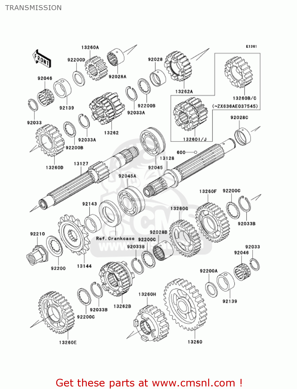 TRANSMISSION ZX636C1 NINJA ZX6R 2005 USA CALIFORNIA CANADA