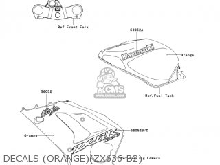 DECALS (ORANGE)(ZX636-B2) - ZX636C1 NINJA ZX6R 2005 USA CALIFORNIA CANADA