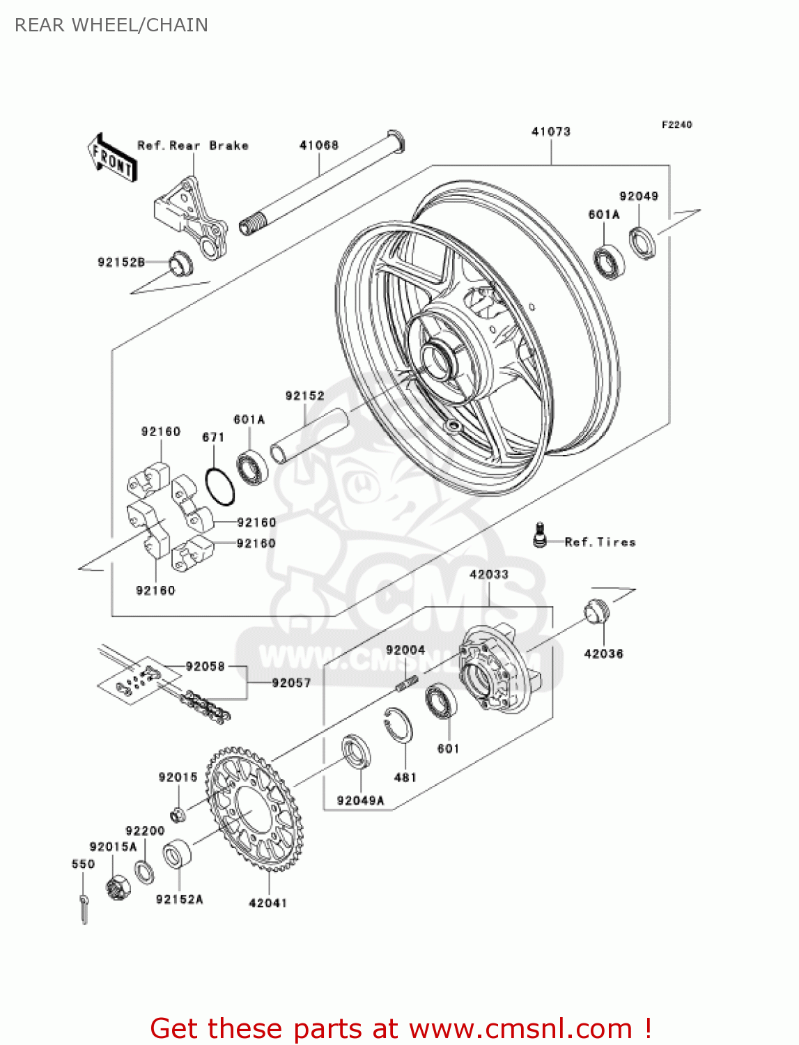 REAR WHEEL/CHAIN ZX636C6F NINJA ZX6R 2006 USA CALIFORNIA CANADA