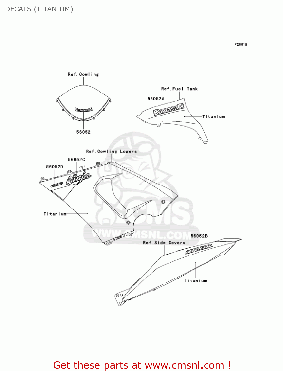 DECALS (TITANIUM) ZX636C6F NINJA ZX6R 2006 USA CALIFORNIA CANADA