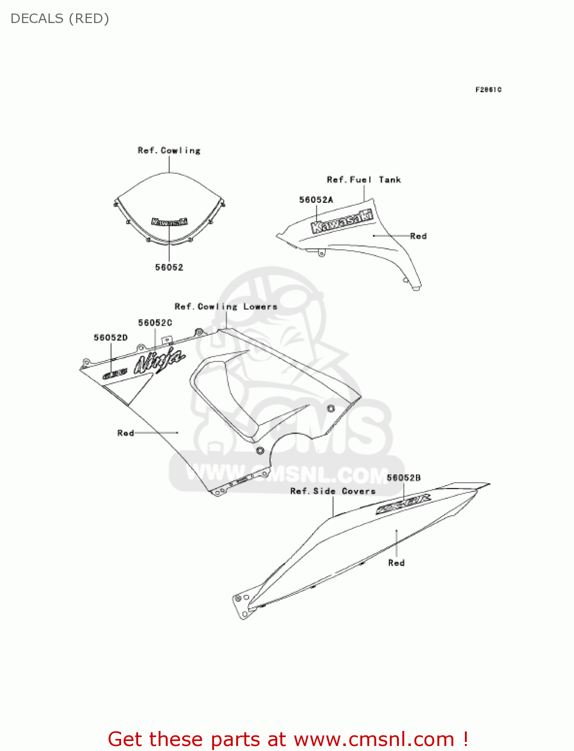 DECALS (RED) ZX636C6F NINJA ZX6R 2006 USA CALIFORNIA CANADA