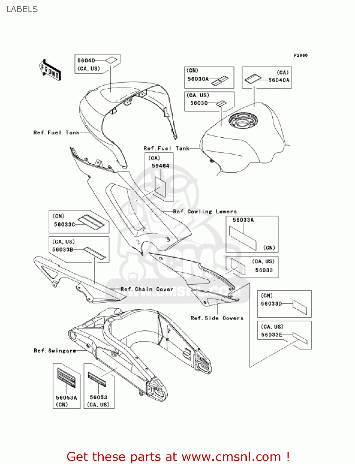 LABELS ZX636C6F NINJA ZX6R 2006 USA CALIFORNIA CANADA