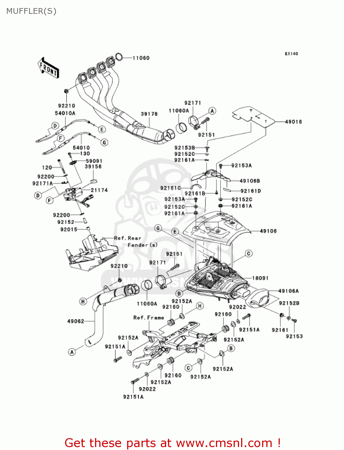 MUFFLER(S) ZX636C6F NINJA ZX6R 2006 USA CALIFORNIA CANADA