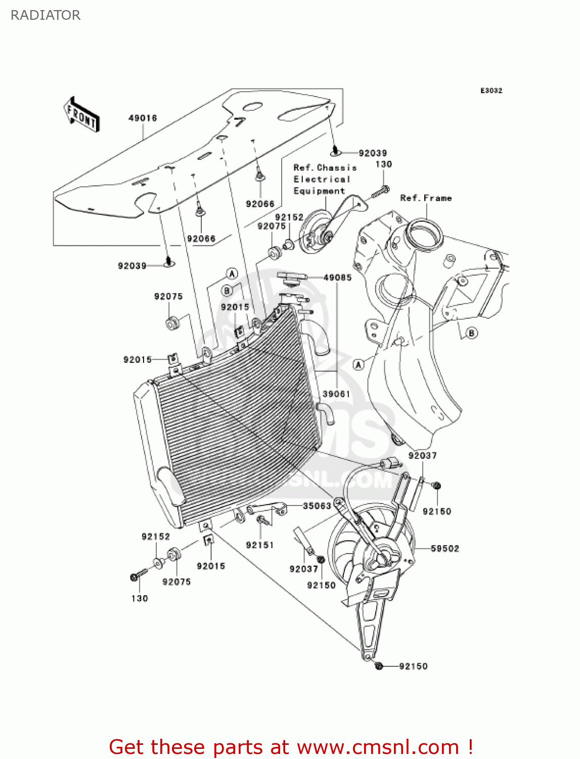 RADIATOR ZX636D6F NINJA ZX6R 2006 USA CALIFORNIA CANADA