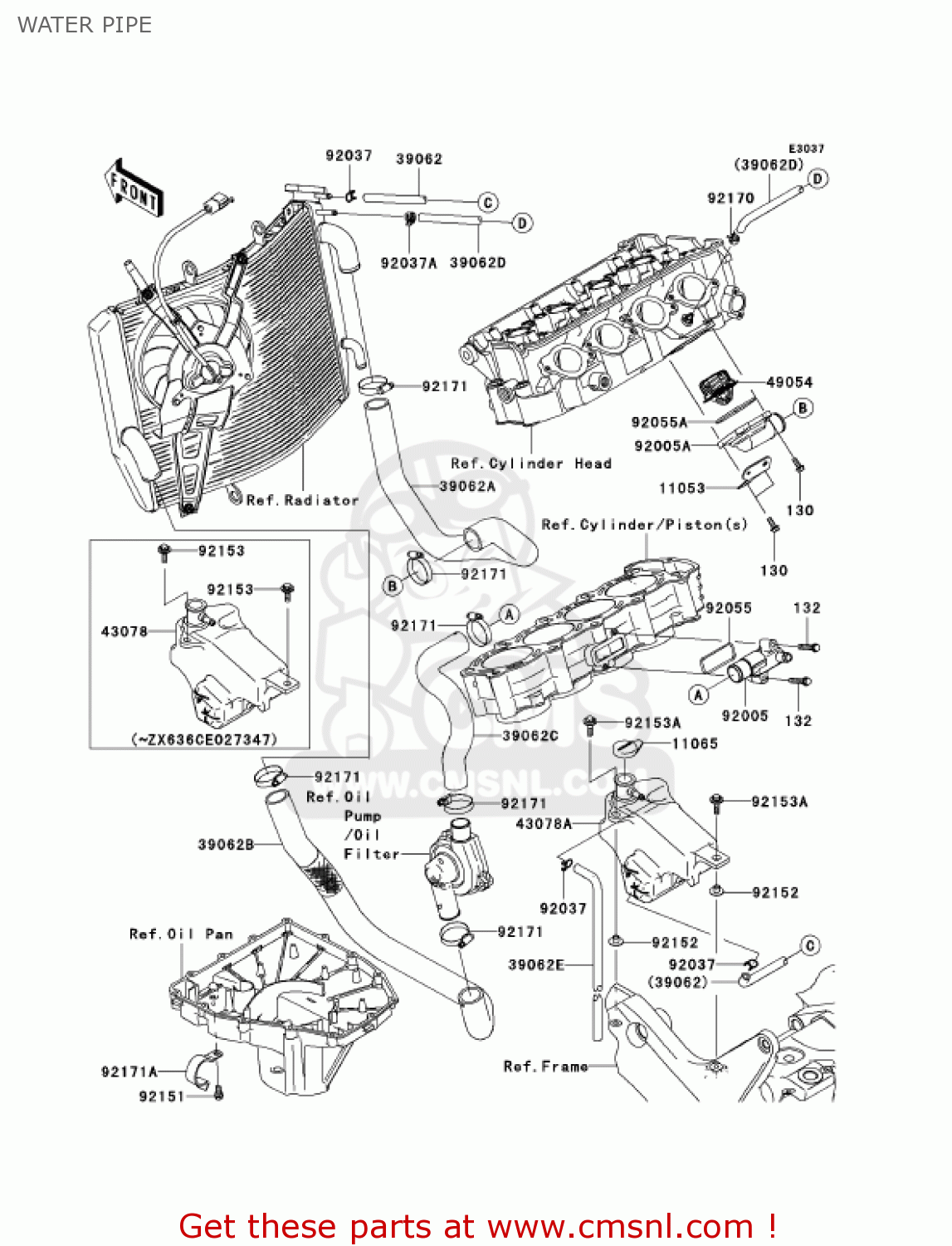 WATER PIPE ZX636D6F NINJA ZX6R 2006 USA CALIFORNIA CANADA