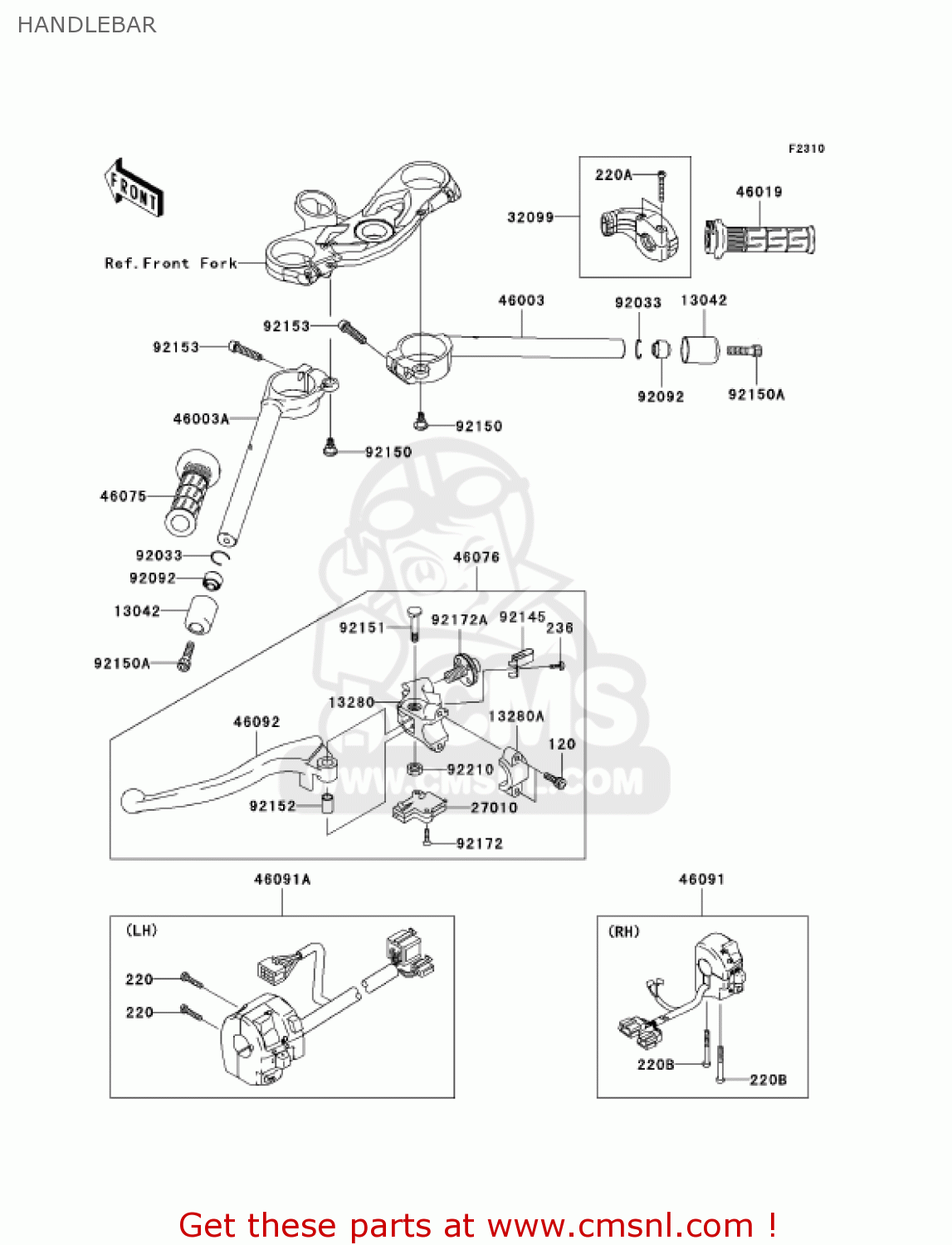 HANDLEBAR ZX636D6F NINJA ZX6R 2006 USA CALIFORNIA CANADA