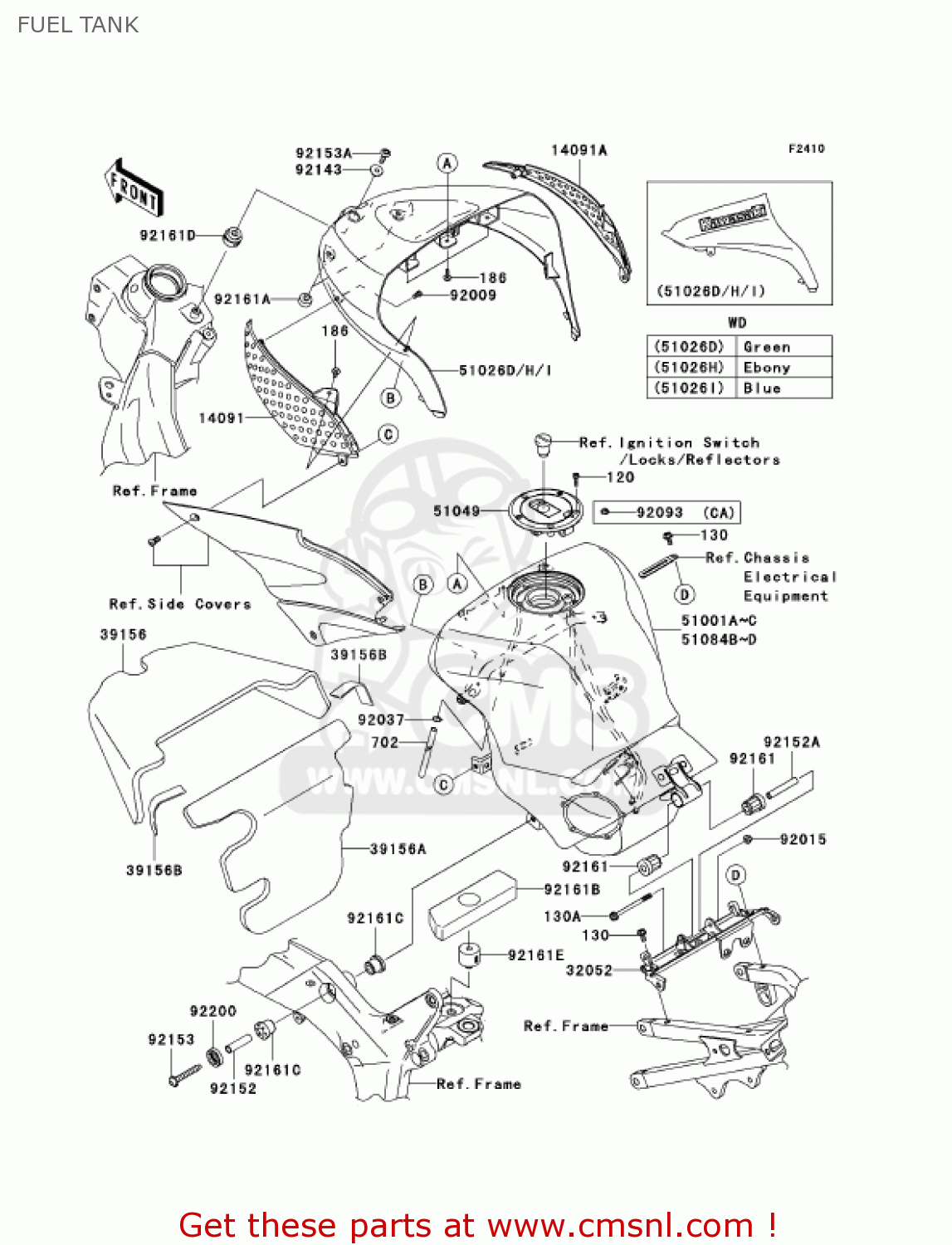 FUEL TANK ZX636D6F NINJA ZX6R 2006 USA CALIFORNIA CANADA
