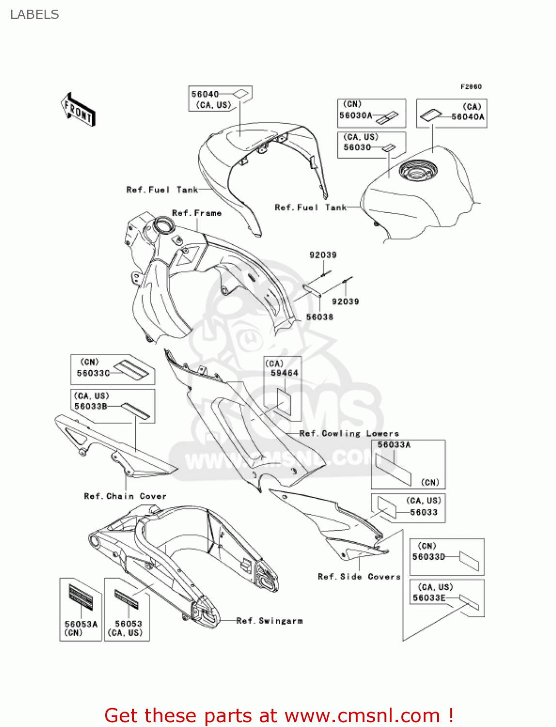 LABELS ZX636D6F ZX6R 2006 USA CALIFORNIA CANADA