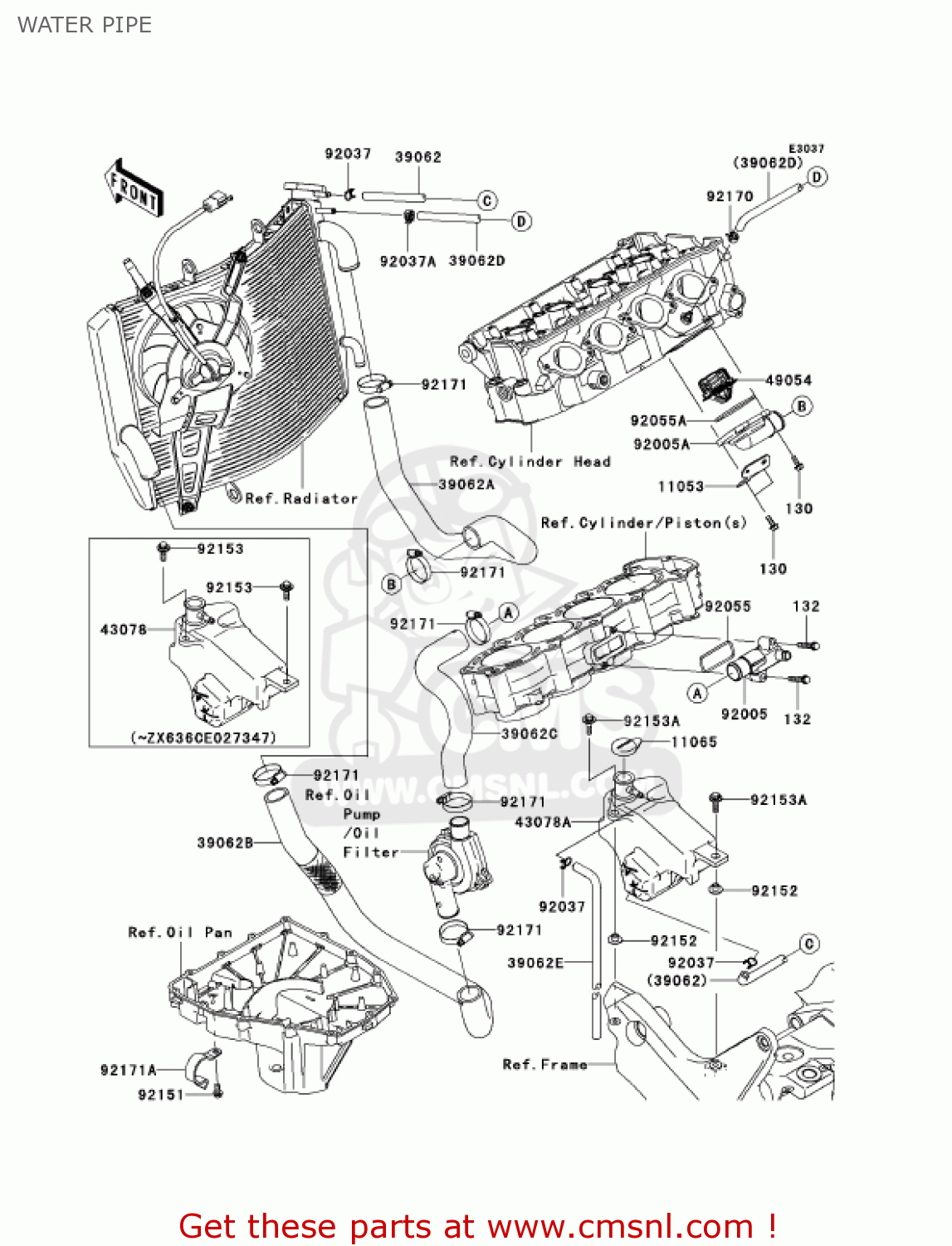 WATER PIPE ZX636D6F ZX6R 2006 USA CALIFORNIA CANADA