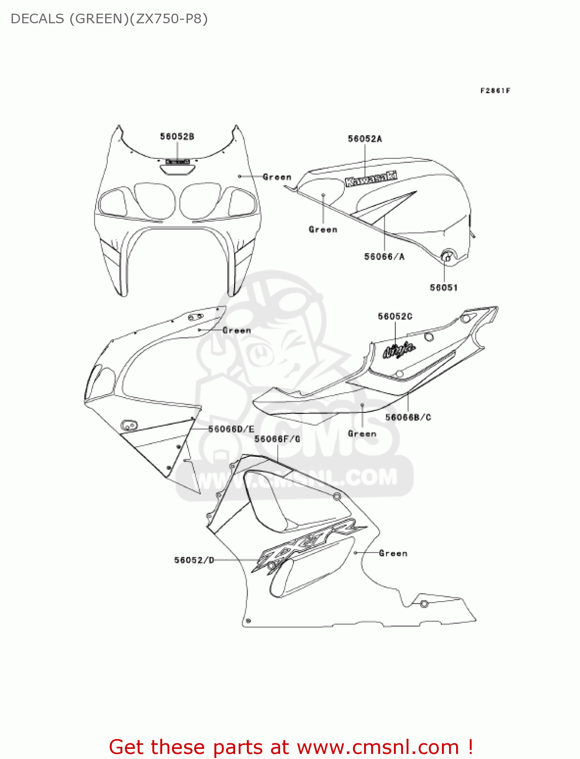 DECALS (GREEN)(ZX750-P8) ZX750-P8 2003 USA CALIFORNIA CANADA