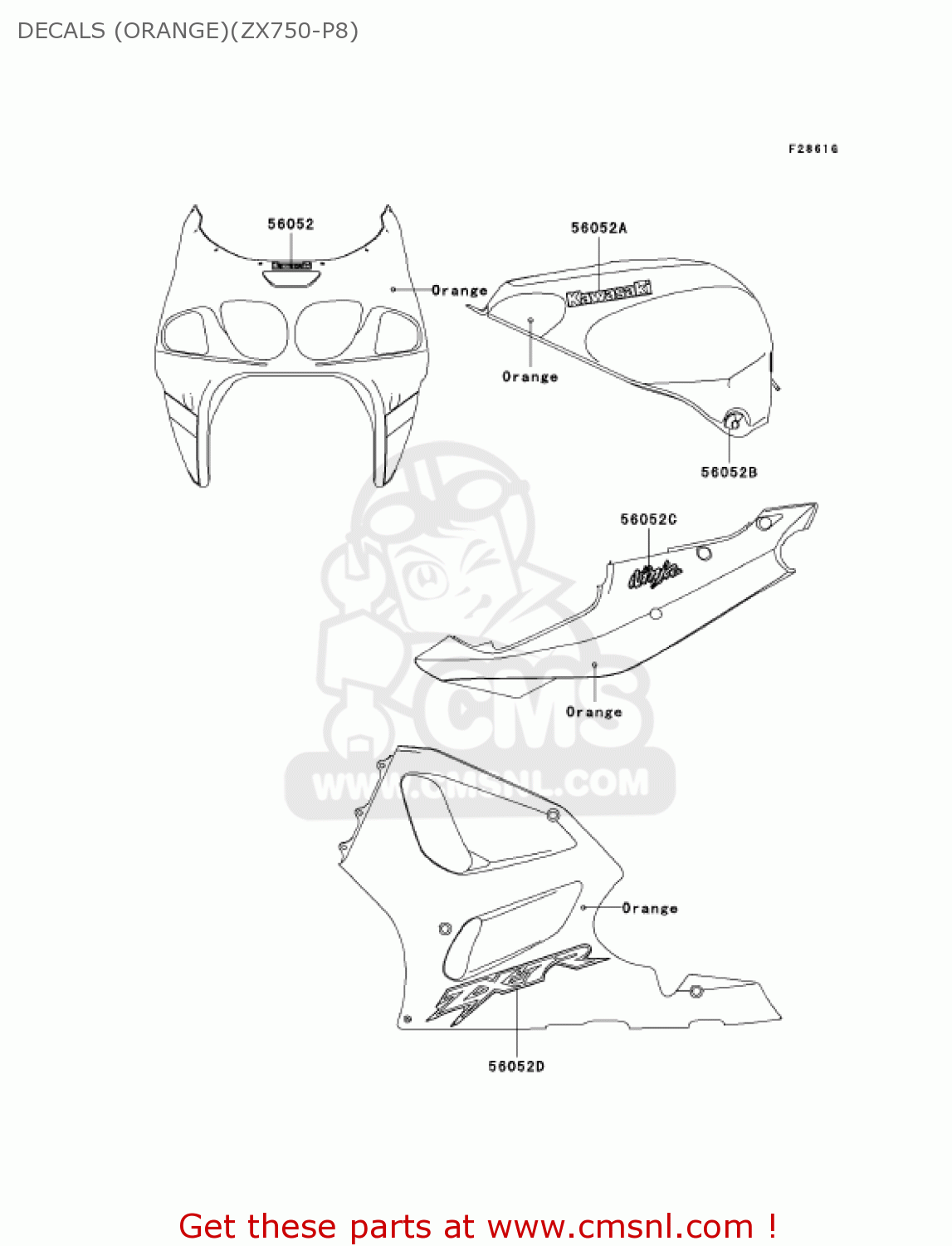 DECALS (ORANGE)(ZX750-P8) ZX750-P8 2003 USA CALIFORNIA CANADA
