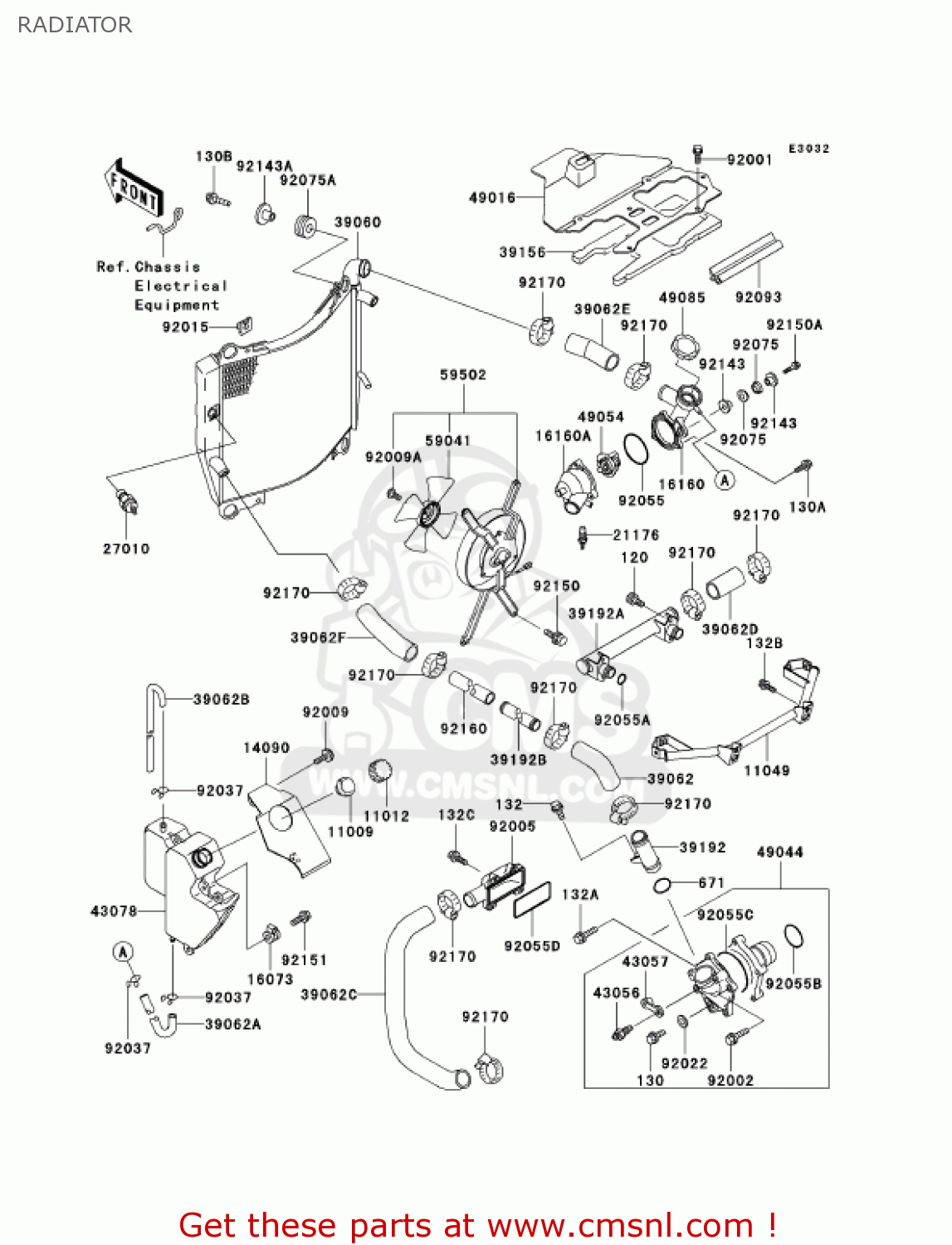 RADIATOR ZX750-P8 2003 USA CALIFORNIA CANADA