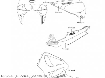 DECALS (ORANGE)(ZX750-P8) - ZX750-P8 2003 USA CALIFORNIA CANADA