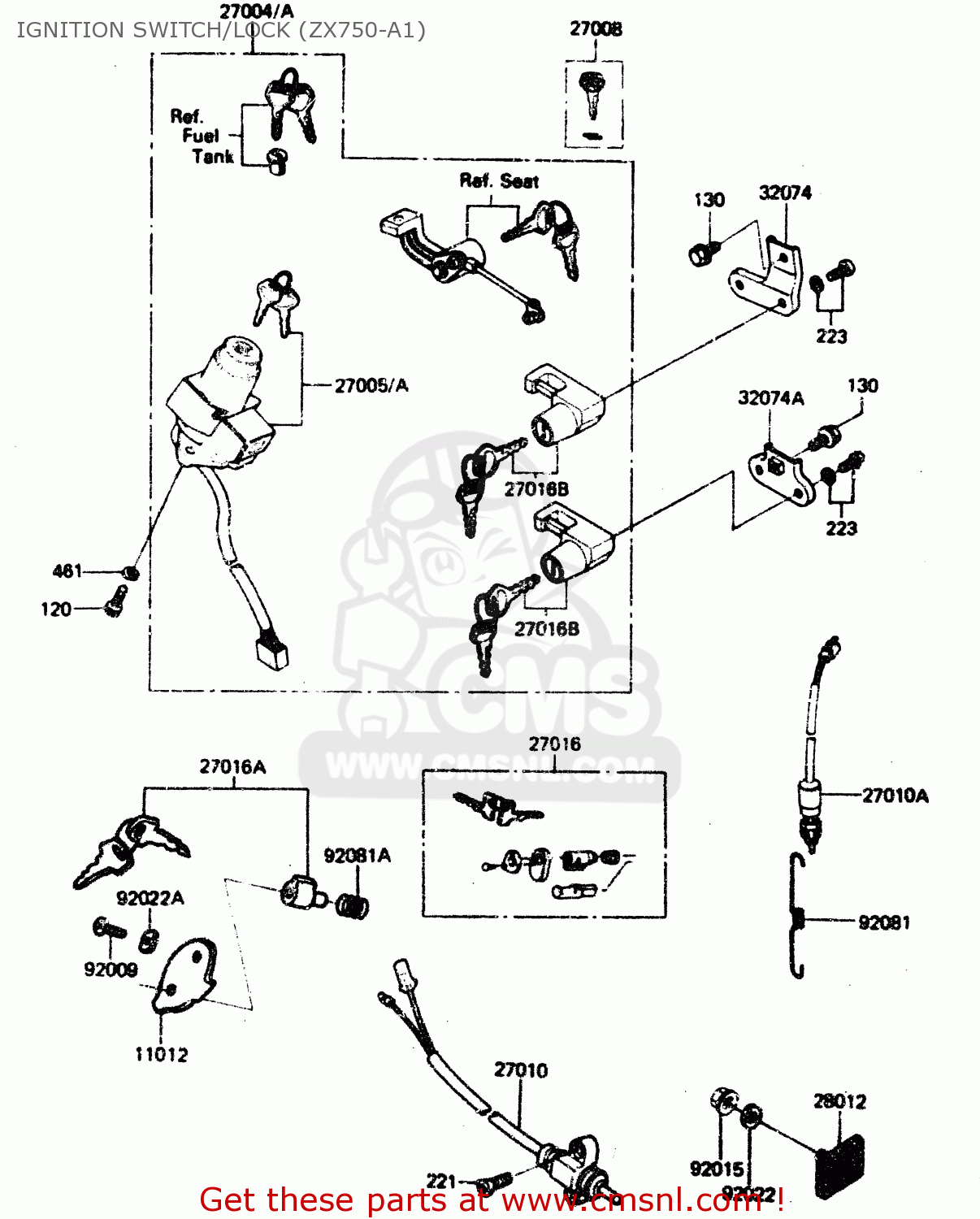 IGNITION SWITCH/LOCK (ZX750-A1) ZX750A1 1983 EUROPE UK FR IT NR SD ST