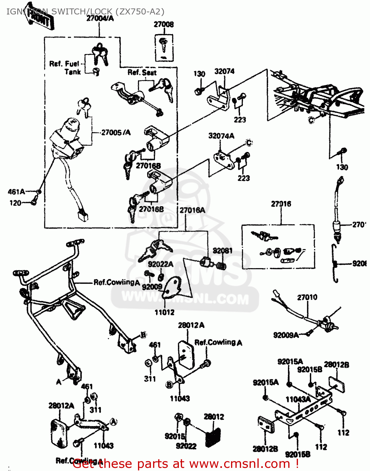 IGNITION SWITCH/LOCK (ZX750-A2) ZX750A2 1984 EUROPE UK FR GR IT NR SD