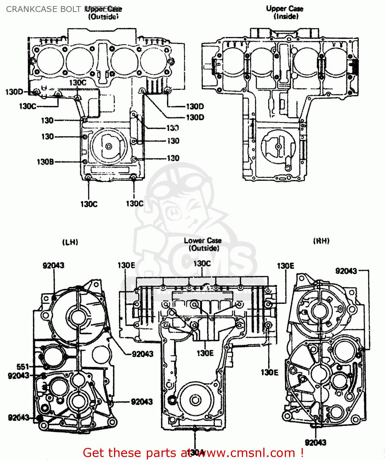 CRANKCASE BOLT PATTERN ZX750A2 1984 EUROPE UK FR GR IT NR SD