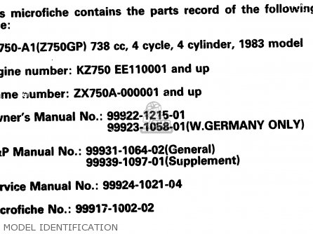 MODEL IDENTIFICATION - ZX750A2 1984 EUROPE UK FR GR IT NR SD