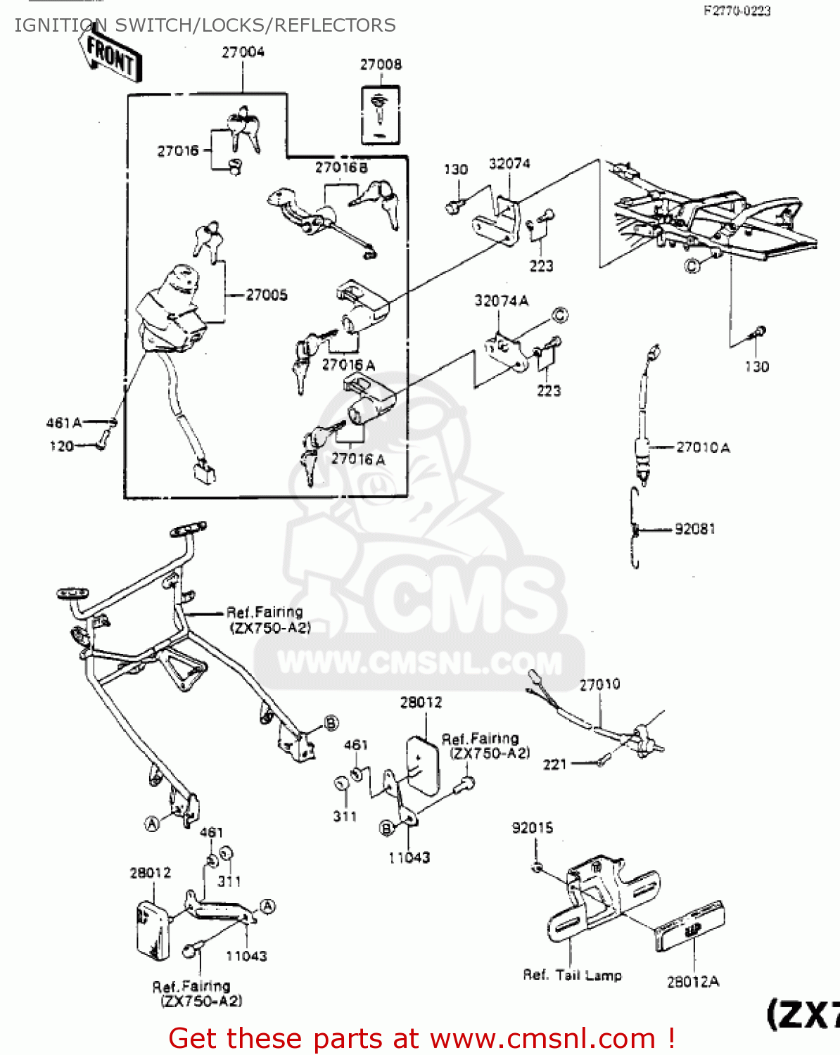 IGNITION SWITCH/LOCKS/REFLECTORS ZX750A2 GPZ750 1984 USA CALIFORNIA CANADA