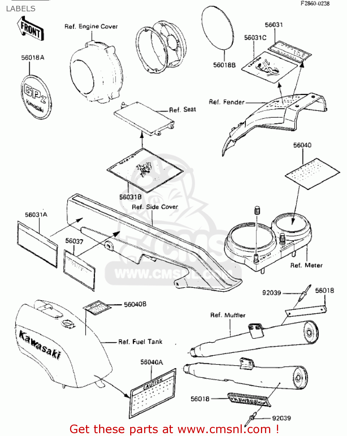 LABELS ZX750A2 GPZ750 1984 USA CALIFORNIA CANADA