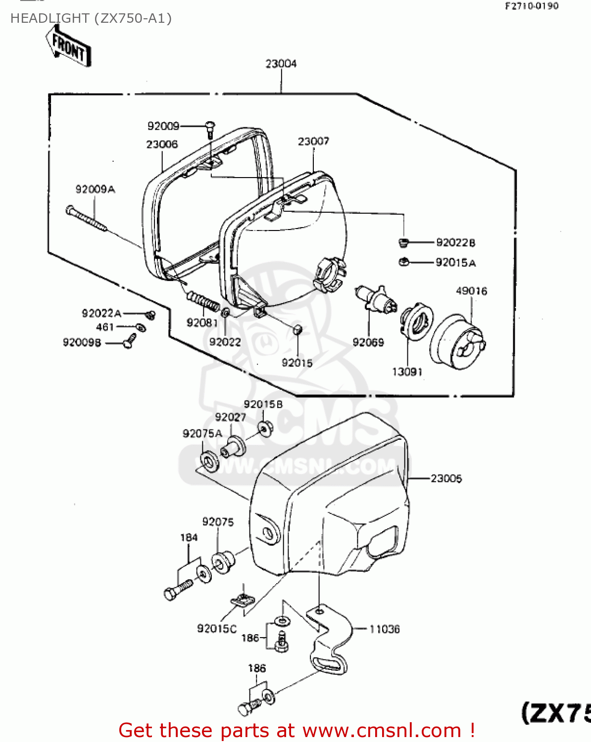 HEADLIGHT (ZX750-A1) ZX750A2 GPZ750 1984 USA CALIFORNIA CANADA