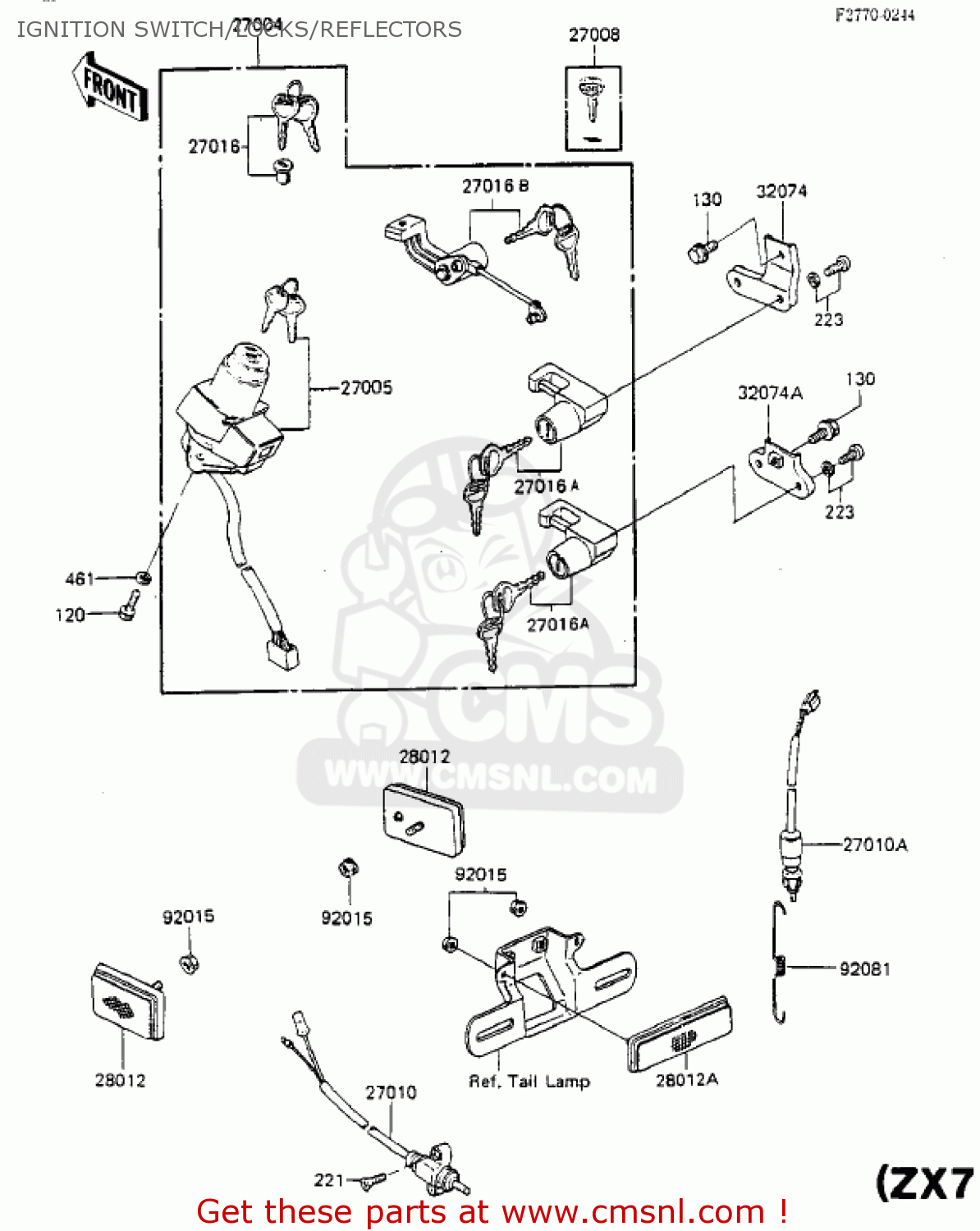 IGNITION SWITCH/LOCKS/REFLECTORS ZX750A2 GPZ750 1984 USA CALIFORNIA CANADA