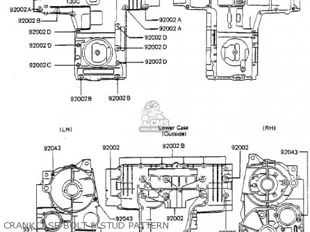 CRANKCASE BOLT & STUD PATTERN - ZX750A2 GPZ750 1984 USA CALIFORNIA CANADA