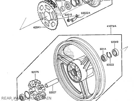REAR WHEEL/HUB/CHAIN - ZX750A2 GPZ750 1984 USA CALIFORNIA CANADA