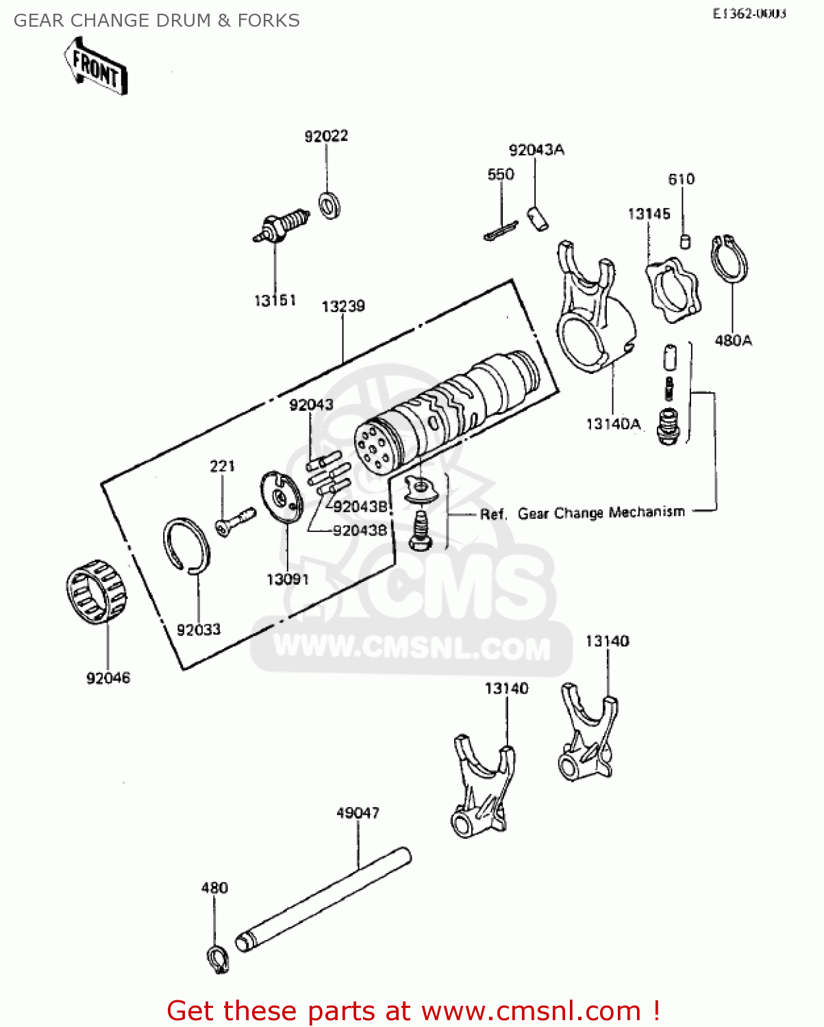 GEAR CHANGE DRUM & FORKS ZX750A3 GPZ750 1985 USA CALIFORNIA CANADA