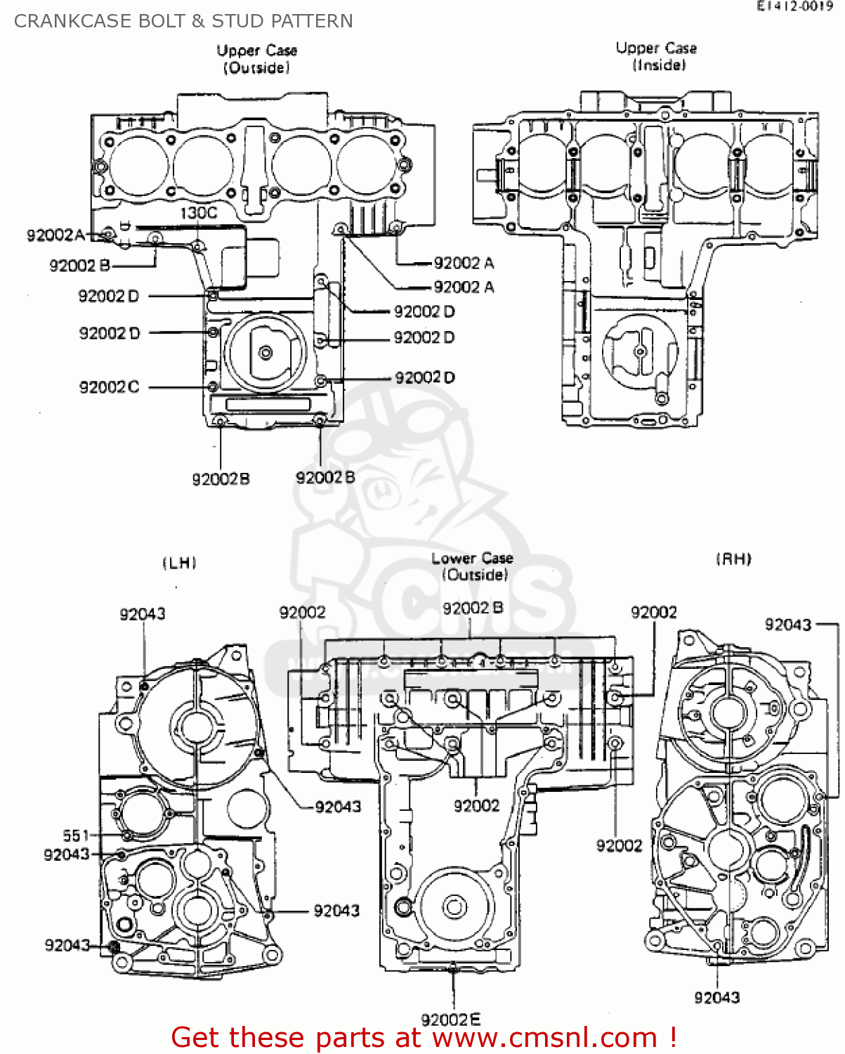 CRANKCASE BOLT & STUD PATTERN ZX750A3 GPZ750 1985 USA CALIFORNIA CANADA