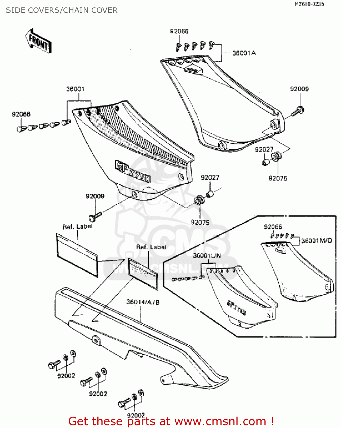 SIDE COVERS/CHAIN COVER ZX750A3 GPZ750 1985 USA CALIFORNIA CANADA