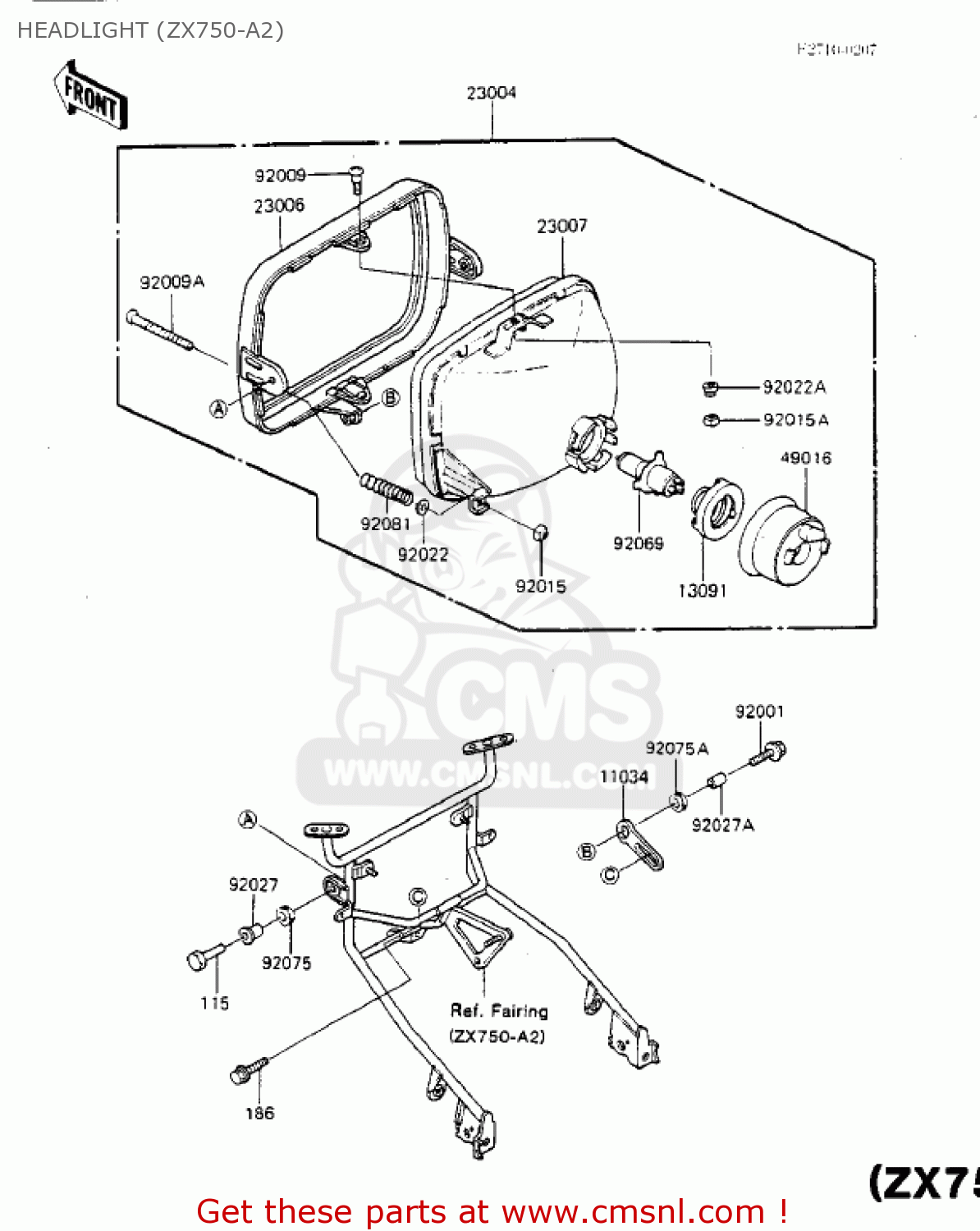 HEADLIGHT (ZX750-A2) ZX750A3 GPZ750 1985 USA CALIFORNIA CANADA