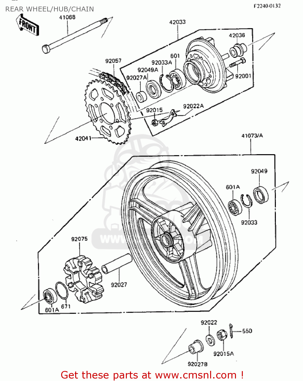 REAR WHEEL/HUB/CHAIN ZX750A3 GPZ750 1985 USA CALIFORNIA CANADA