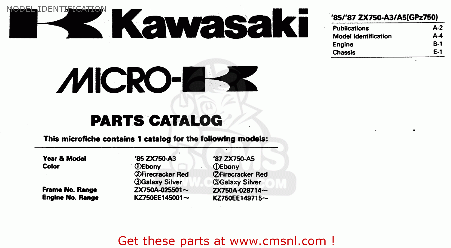 MODEL IDENTIFICATION ZX750A5 GPZ750 1987 USA