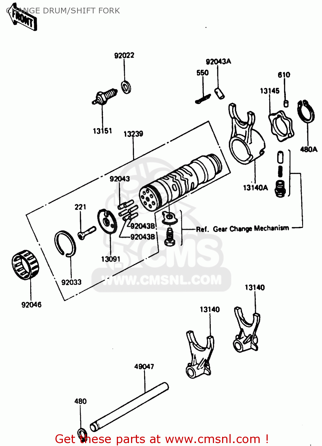 CHANGE DRUM/SHIFT FORK ZX750E1 1984 EUROPE FR FU GR IT NR SD ST