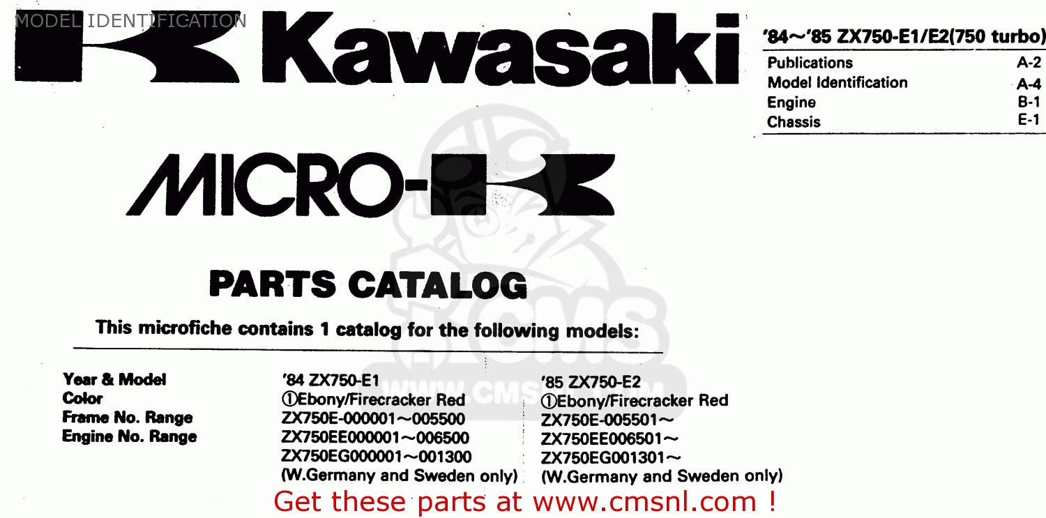 MODEL IDENTIFICATION ZX750E1 1984 EUROPE FR FU GR IT NR SD ST