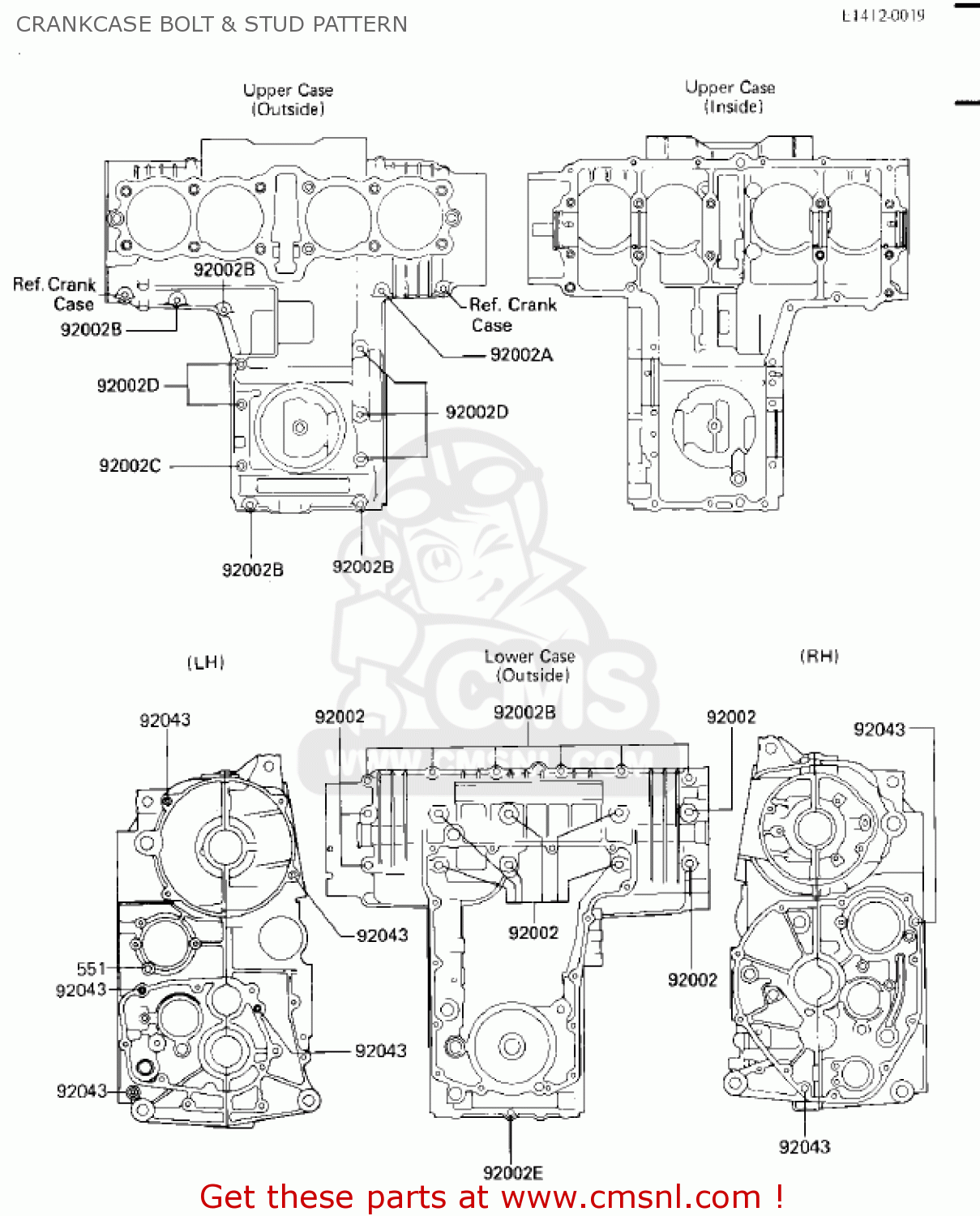 CRANKCASE BOLT & STUD PATTERN ZX750E1 GPZ750  1984 USA CALIFORNIA CANADA