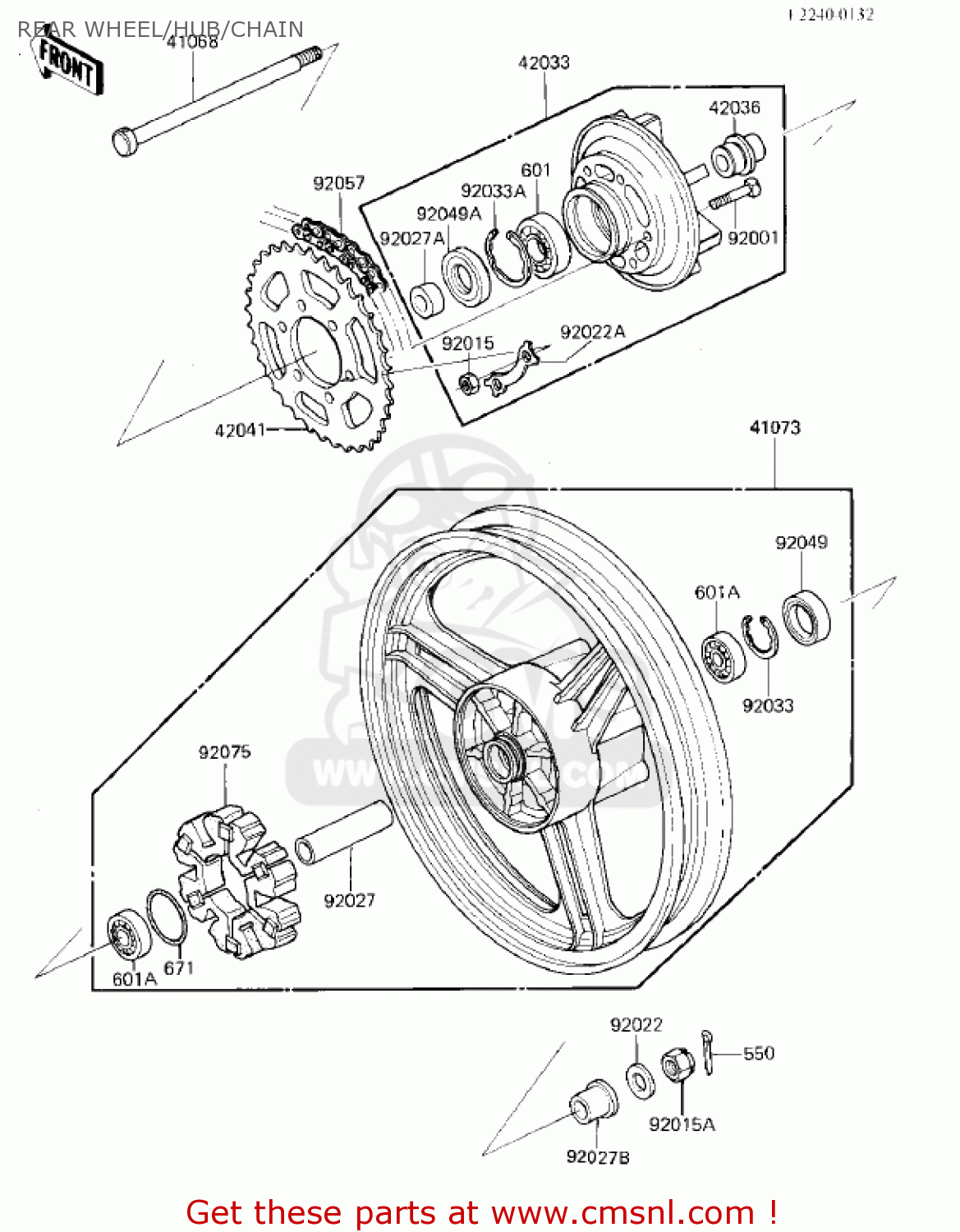 REAR WHEEL/HUB/CHAIN ZX750E1 GPZ750  1984 USA CALIFORNIA CANADA