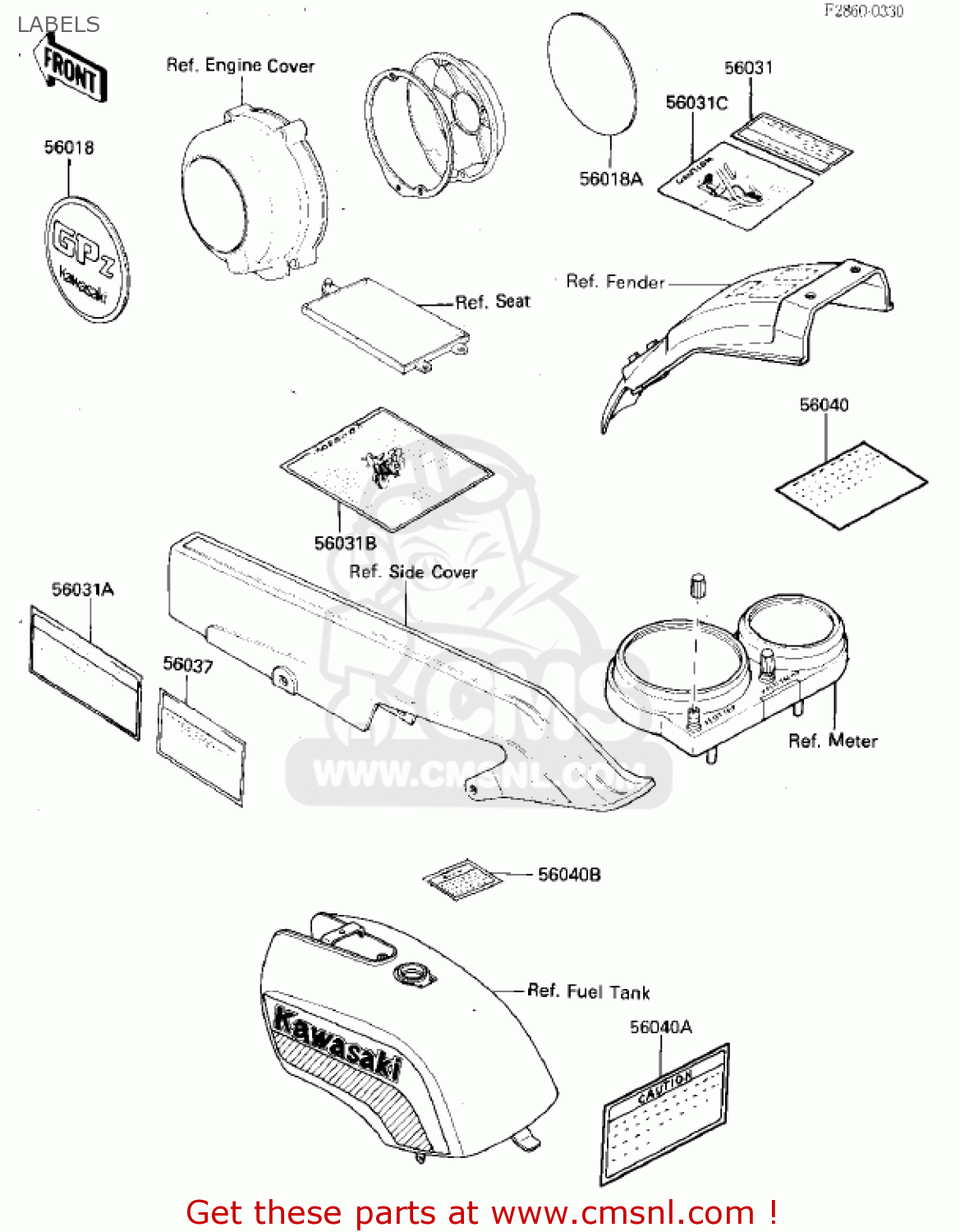 LABELS ZX750E1 GPZ750  1984 USA CALIFORNIA CANADA